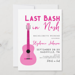Pink Guitar Last Bash in Nash Bachelorette   Invitation