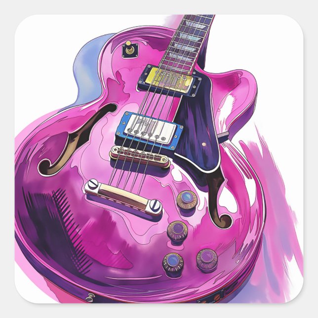 Pink Guitar Paint Splash Square Sticker (Front)