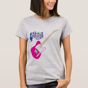Pink Guitar T-Shirt With Musical Notes