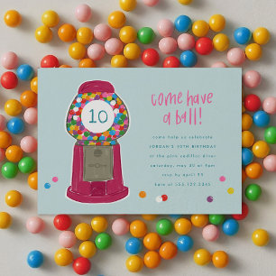 Pink Gumball Machine Candy Bubble Gum Birthday Invitation