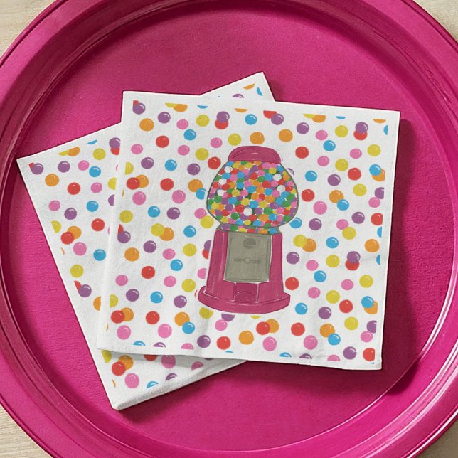 Pink Gumball Machine Candy Bubble Gum Birthday  Napkin (Pink Gumball Machine Candy Bubble Gum Birthday Paper Cocktail Napkins)