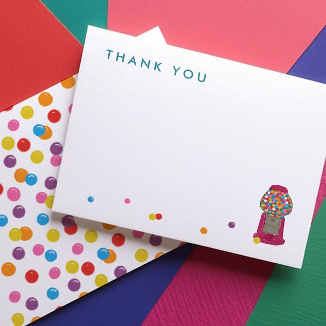 Pink Gumball Machine Candy Bubble Gum Thank You Card (Pink Gumball Machine Candy Bubble Gum Thank You Note Cards)
