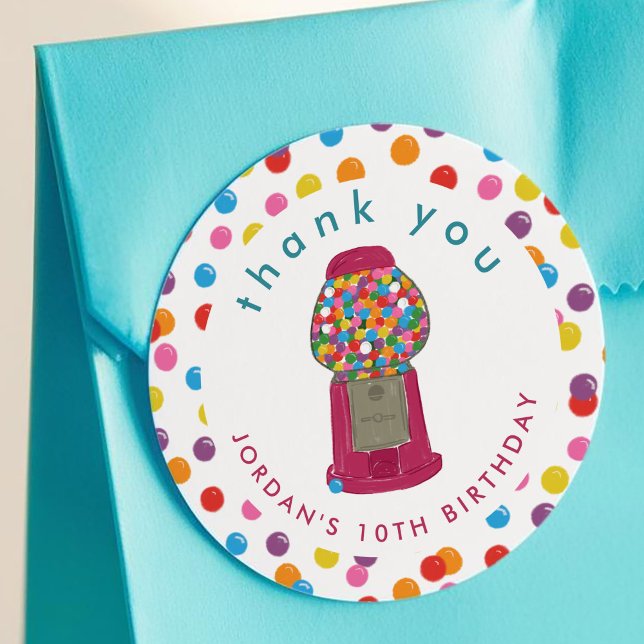 Pink Gumball Machine Candy Bubble Gum Thank You Classic Round Sticker (Pink Gumball Machine Candy Bubble Gum Thank You Classic Round Sticker)
