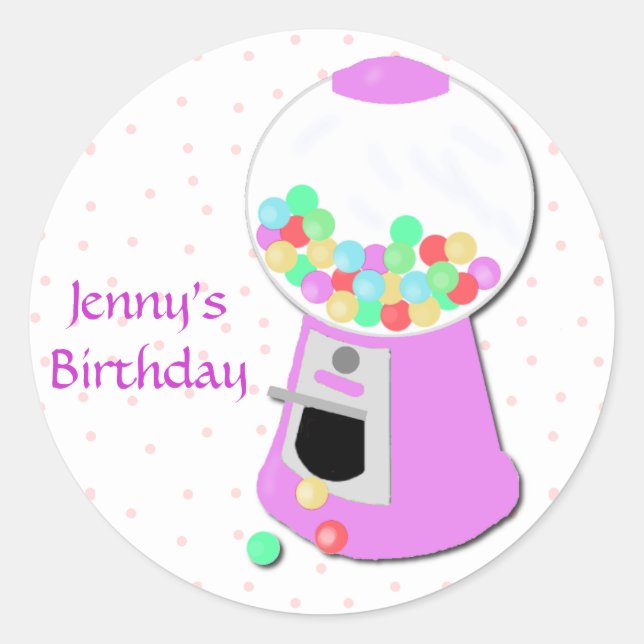 Pink Gumball Machine Party Sticker (Front)