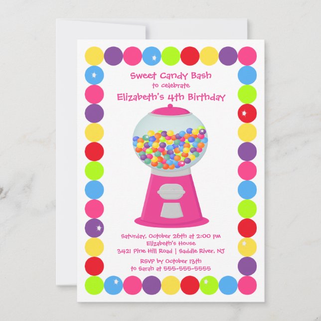 Pink Gumballs Candy Bash Birthday Party Invitation (Front)