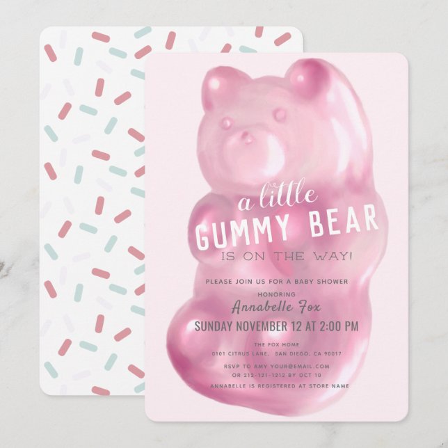 Pink Gummy Bear GIrl Baby Shower Invitation (Front/Back)