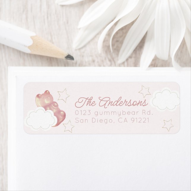 Pink Gummy Bear Star & Cloud Return Address (Insitu)