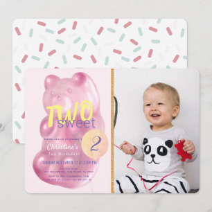 Pink Gummy Bear Two Sweet Girl Photo 2nd Birthday Invitation