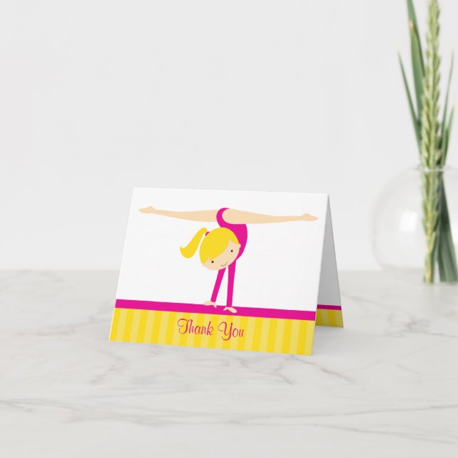 Pink Gymnast Thank You Card (Front)