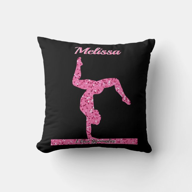 Pink Gymnastics Girl Sparkle Balance Beam Cushion (Front)