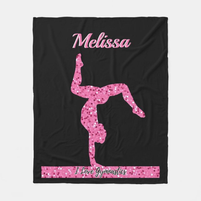 Pink Gymnastics Girl Sparkle Balance Beam Fleece Blanket (Front)