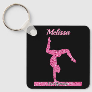 Pink Gymnastics Girl Sparkle Balance Beam Key Ring