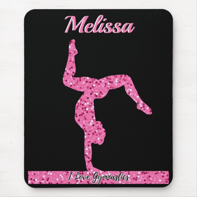 Pink Gymnastics Girl Sparkle Balance Beam Mouse Mat (Front)