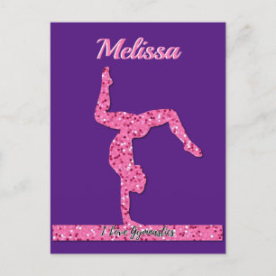 Pink Gymnastics Girl Sparkle Balance Beam Postcard