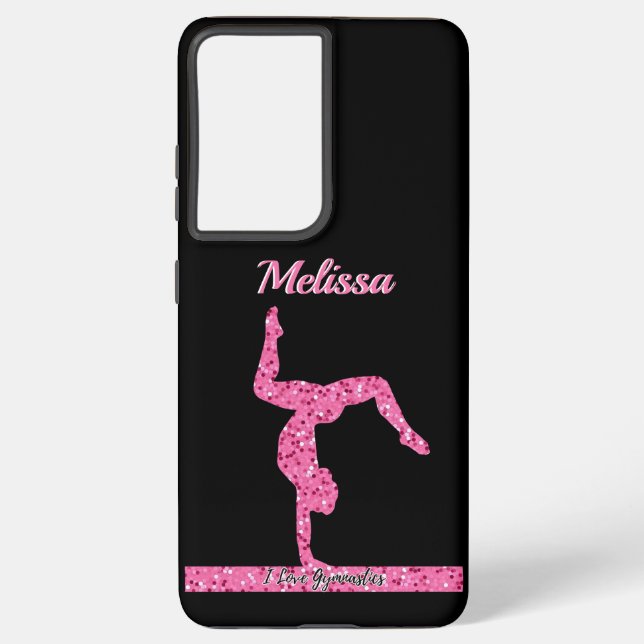 Pink Gymnastics Girl Sparkle Balance Beam Samsung Galaxy S21 Ultra Case (Back)