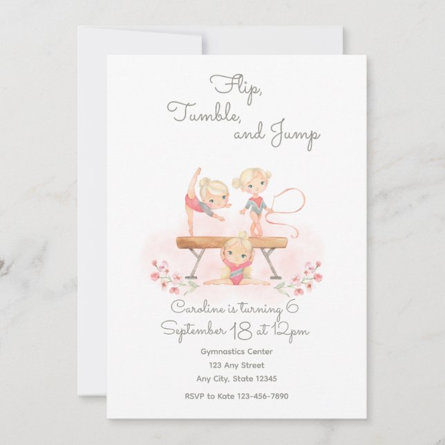 Pink Gymnastics Invitation (Front)