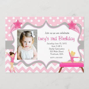 Pink Gymnastics Party Birthday Invitation