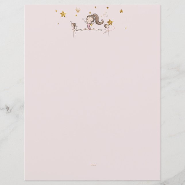 Pink Gymnastics Tumbling Birthday Stationery (Front)
