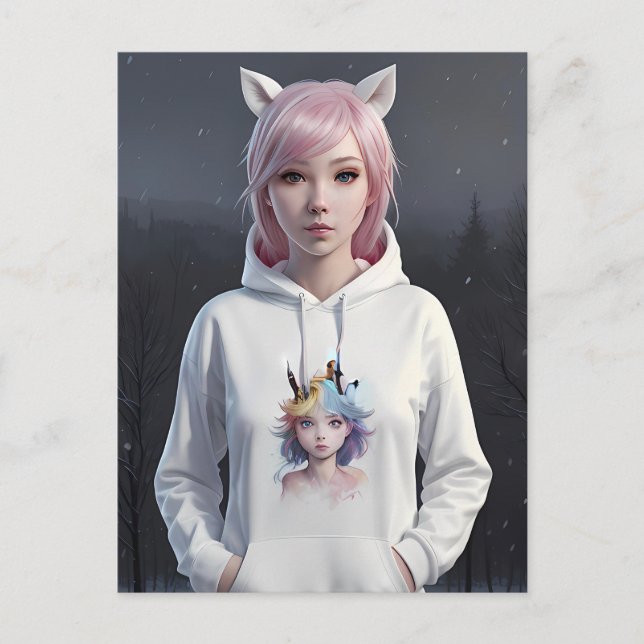 Pink Hair and Ears Postcard (Front)