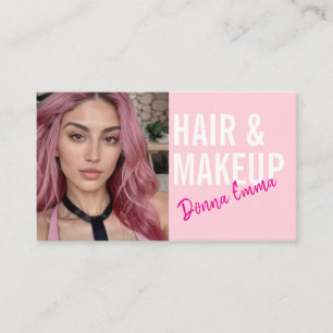 Pink Hair and Makeup artist photo script Business Card