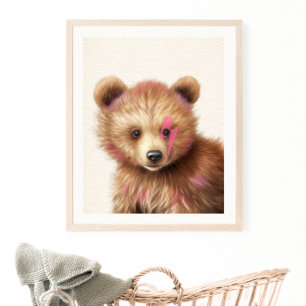Pink Hair Bear Nursery Poster