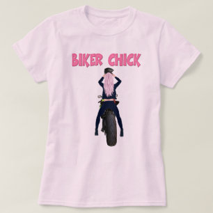 Pink Hair Biker Chick Motorcycle T-Shirt