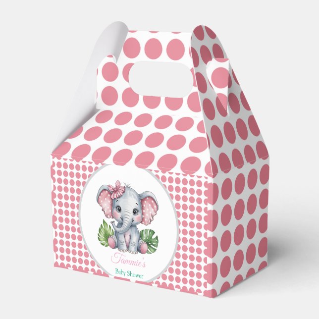 Pink Hair Bow Cute Elephant Baby Shower Favour Box (Front Side)