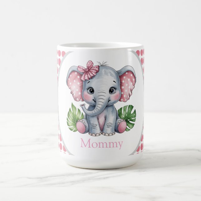 Pink Hair Bow Cute Elephant Baby Shower Mummy Coffee Mug (Center)