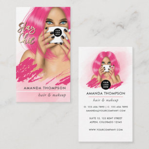 Pink Hair Coffee Woman Business Card