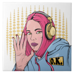 Pink Hair Comic Book Style Girl Tile