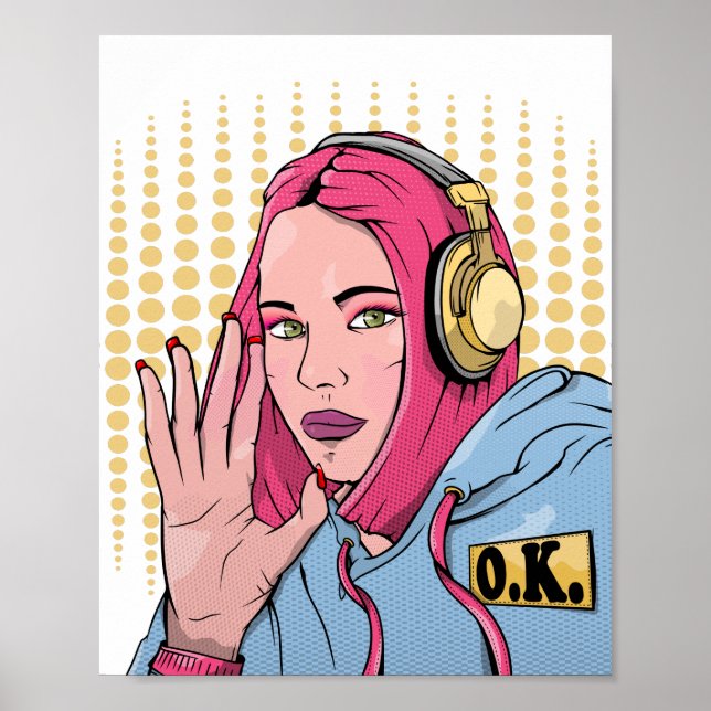 Pink Hair Comic Book Style Woman Poster (Front)