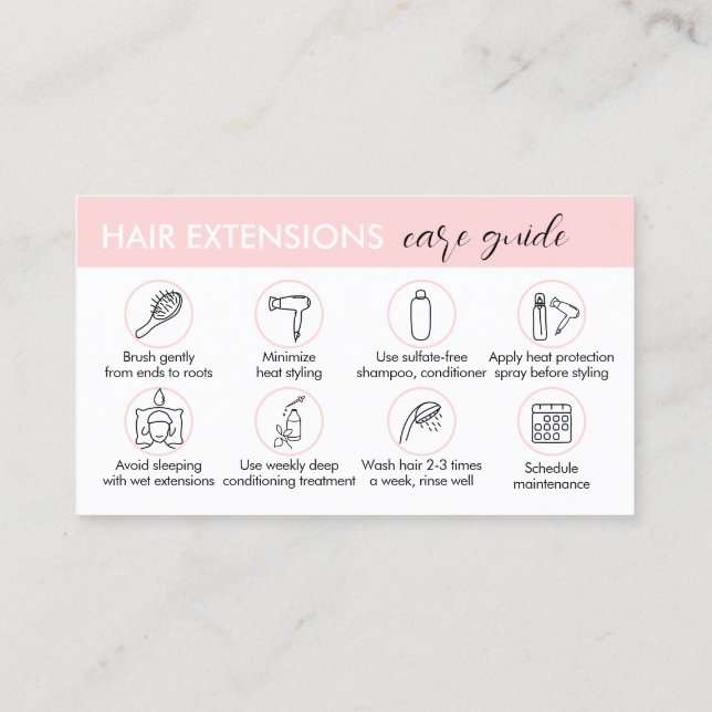 Pink Hair Extensions After Care Guide Instructions Business Card (Back)