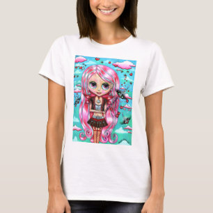 Pink Hair Hearts and Kisses Fairy Big Eyes T-Shirt
