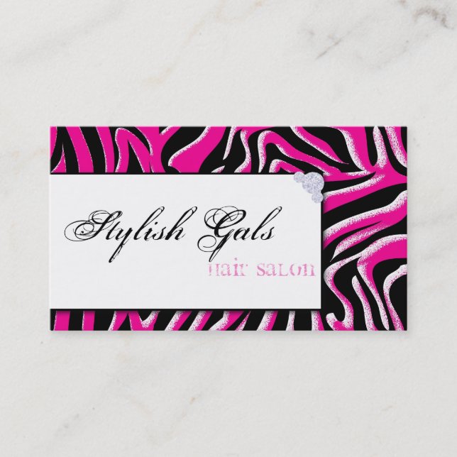 Pink Hair Salon Zebra Print Modern Business Card (Front)
