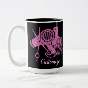Pink Hair Stylist Logo Two-Tone Coffee Mug