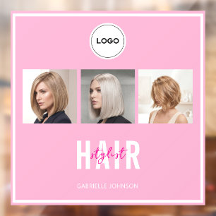 Pink Hair Stylist Photo Collage Elegant Logo Window Cling