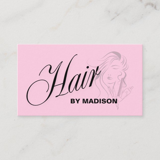 Pink Hair Stylist QR Code  Business Card (Front)