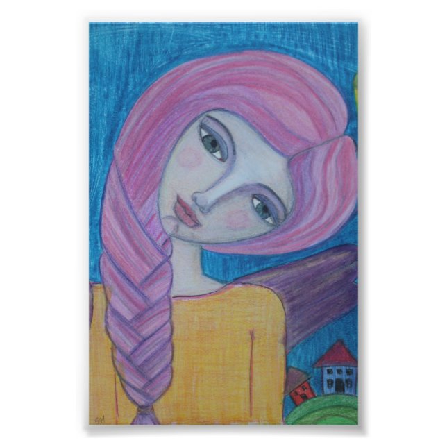 Pink Haired Angel, 4x6 print (Front)