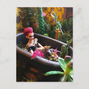 Pink Haired Doll in a Rusty Bathtub in the Desert Postcard
