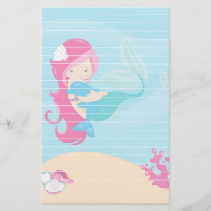 Pink Haired Mermaid With Porpoise Stationery