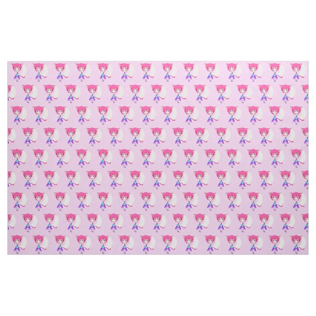 Pink Haired Neko Anime Girl, Fabric (Fat Quarter)