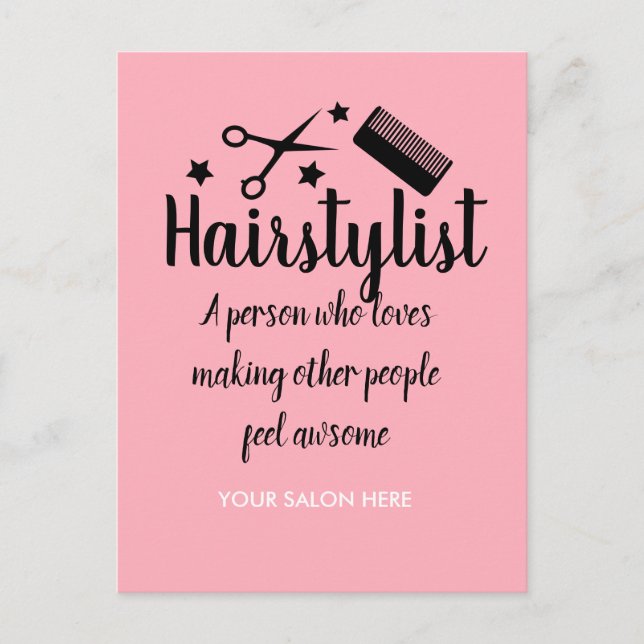 Pink Hairstylist Quote Funny Hairdresser Stars  Postcard (Front)