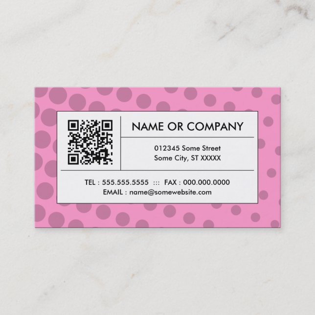 pink halftone QR code Business Card (Front)