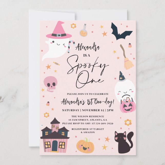 Pink Halloween 1st Birthday Invitation (Front)