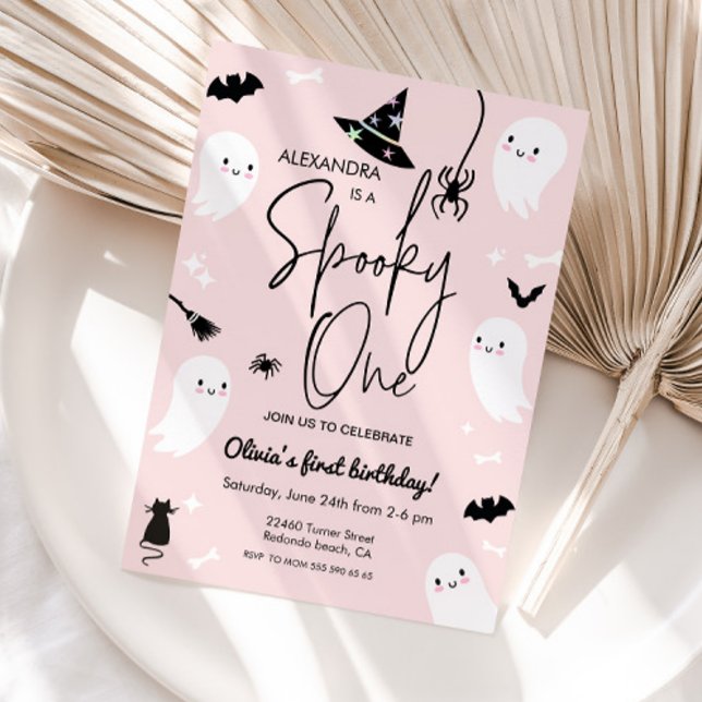 Pink Halloween 1st birthday - Spooky one Invitation (pink halloween spooky one birthday invitation)