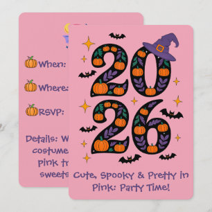 Pink Halloween 2026 Pumpkins Witch Hat Spooky Invitation