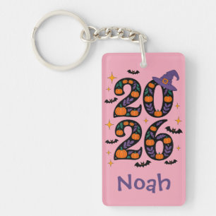 Pink Halloween 2026 Pumpkins Witch Hat Spooky Key Ring