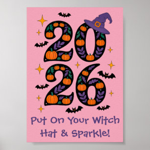 Pink Halloween 2026 Pumpkins Witch Hat Spooky Poster