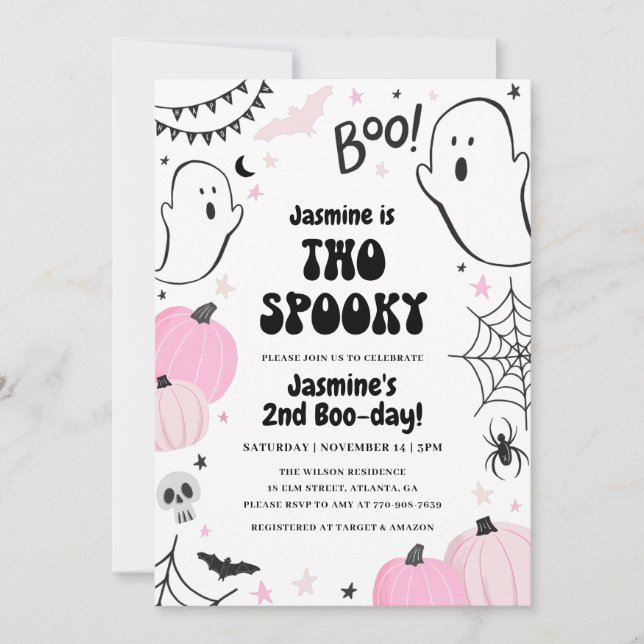 Pink Halloween 2nd Birthday Invitation (Front)
