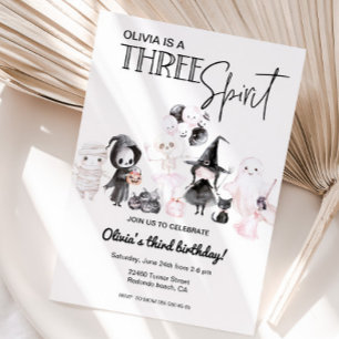 Pink halloween 3rd birthday Three spirit Invitation